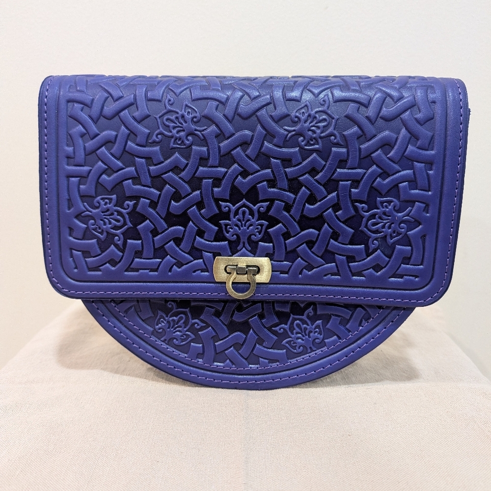 Embossed  Purple Leather Bag MISSING CROSSBODY STRAP